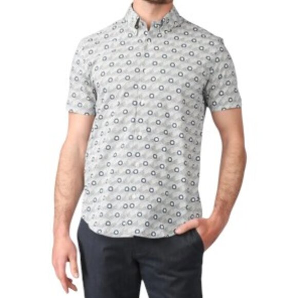 BEN SHERMAN Short Sleeve Retro Blue Print Shirt Sz Medium - Picture 1 of 12